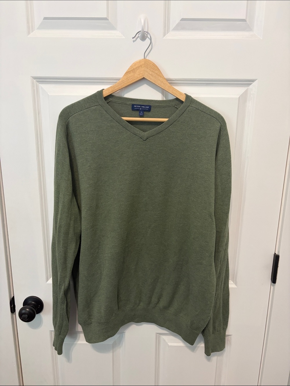 Peter Millar Olive V-Neck Lightweight Knit Sweater